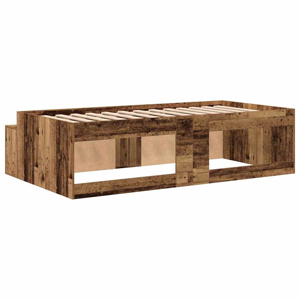 Sengestel med skuffe Gammelt træ 90 x 200 cm Konstrueret træ