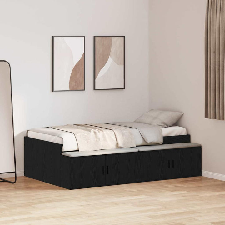 Sengestel med skuffe Sort eg 80 x 200 cm Konstrueret træ