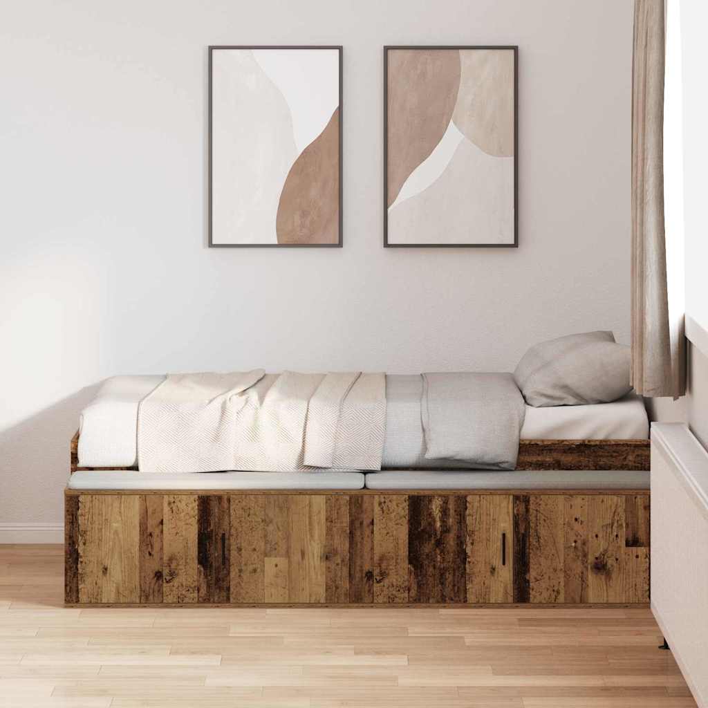 Sengestel med skuffe Gammelt træ 70 x 190 cm Konstrueret træ