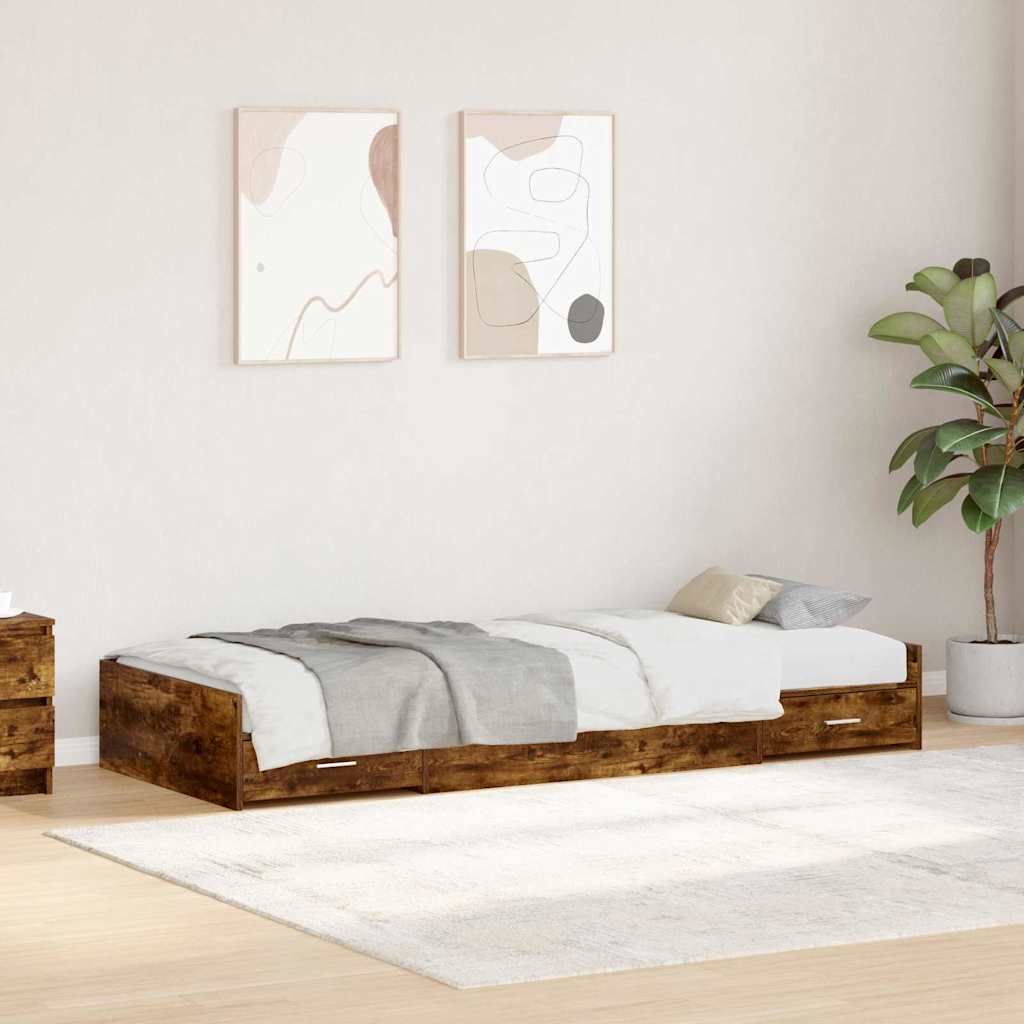 Sengestel med skuffe Røget eg 100 x 200 cm Konstrueret træ