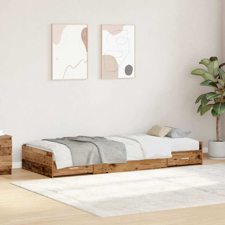 Sengestel med skuffe Gammelt træ 98,5 x 200 cm Konstrueret træ