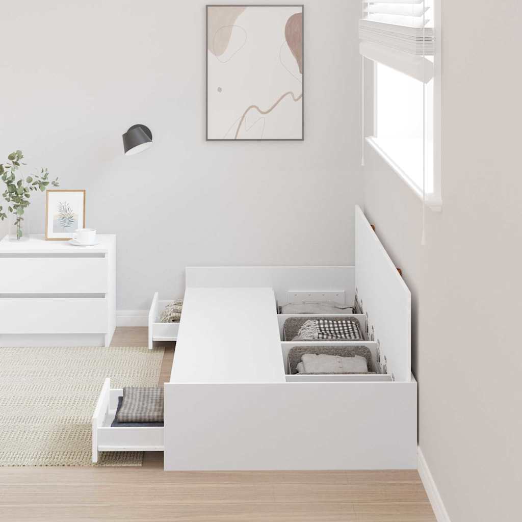 Sengestel med skuffe med dør Hvid 90 x 200 cm Konstrueret træ
