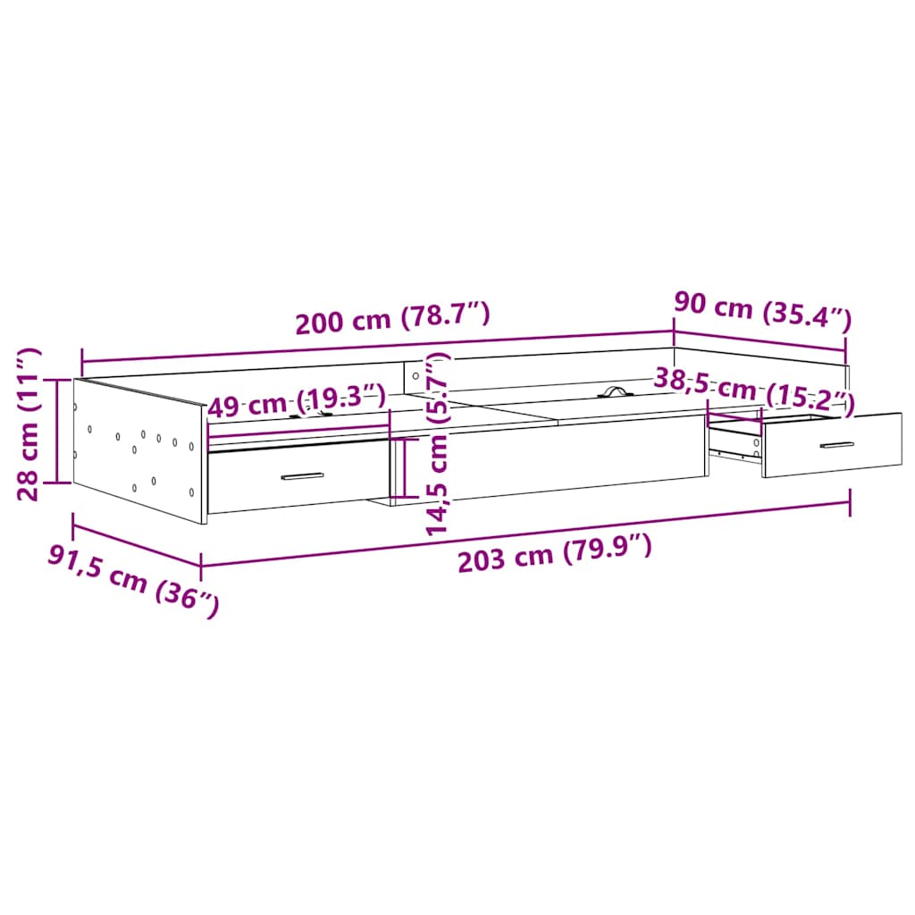 Sengestel med skuffe med dør Hvid 90 x 200 cm Konstrueret træ