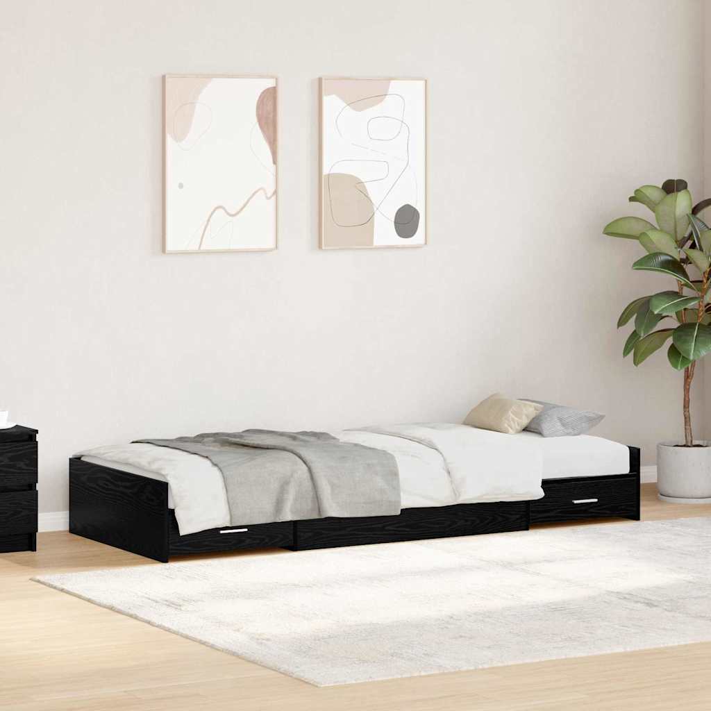 Sengestel med skuffe Sort eg 90 x 200 cm Konstrueret træ