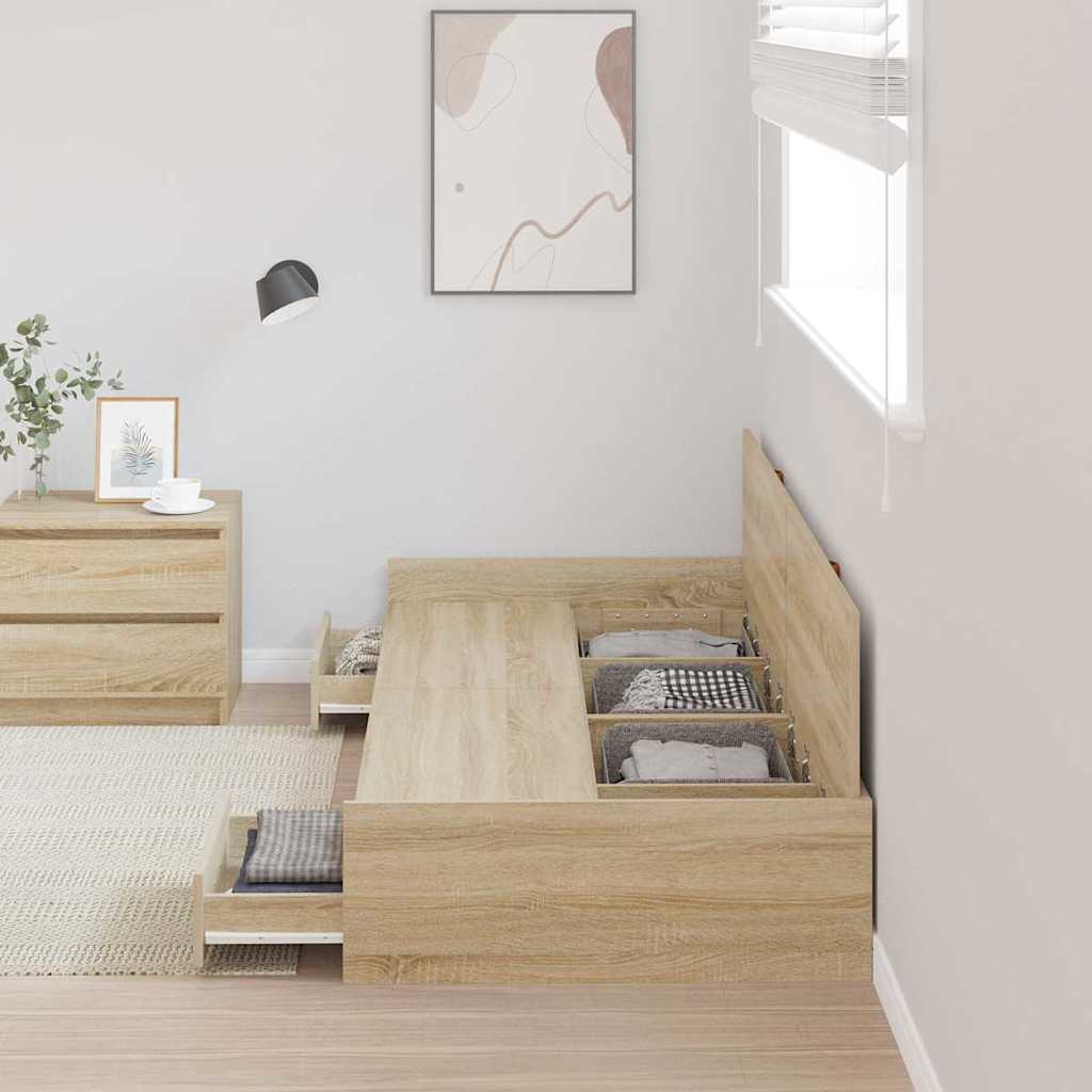 Sengestel med skuffe Sonoma eg 90 x 200 cm Konstrueret træ