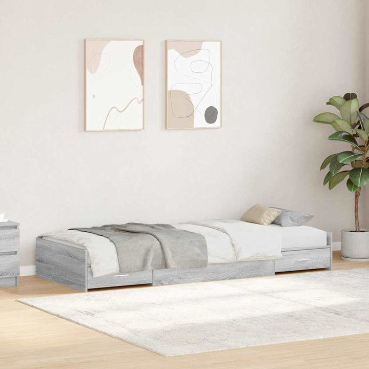 Sengestel med skuffe Grå Sonoma 90 x 200 cm Konstrueret træ