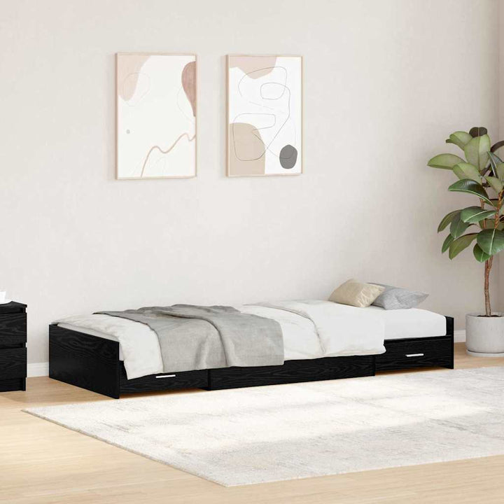 Sengestel med skuffe Sort eg 90 x 190 cm Konstrueret træ
