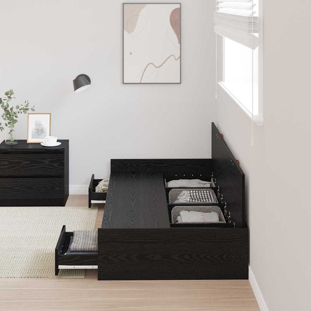 Sengestel med skuffe Sort eg 75 x 190 cm Konstrueret træ