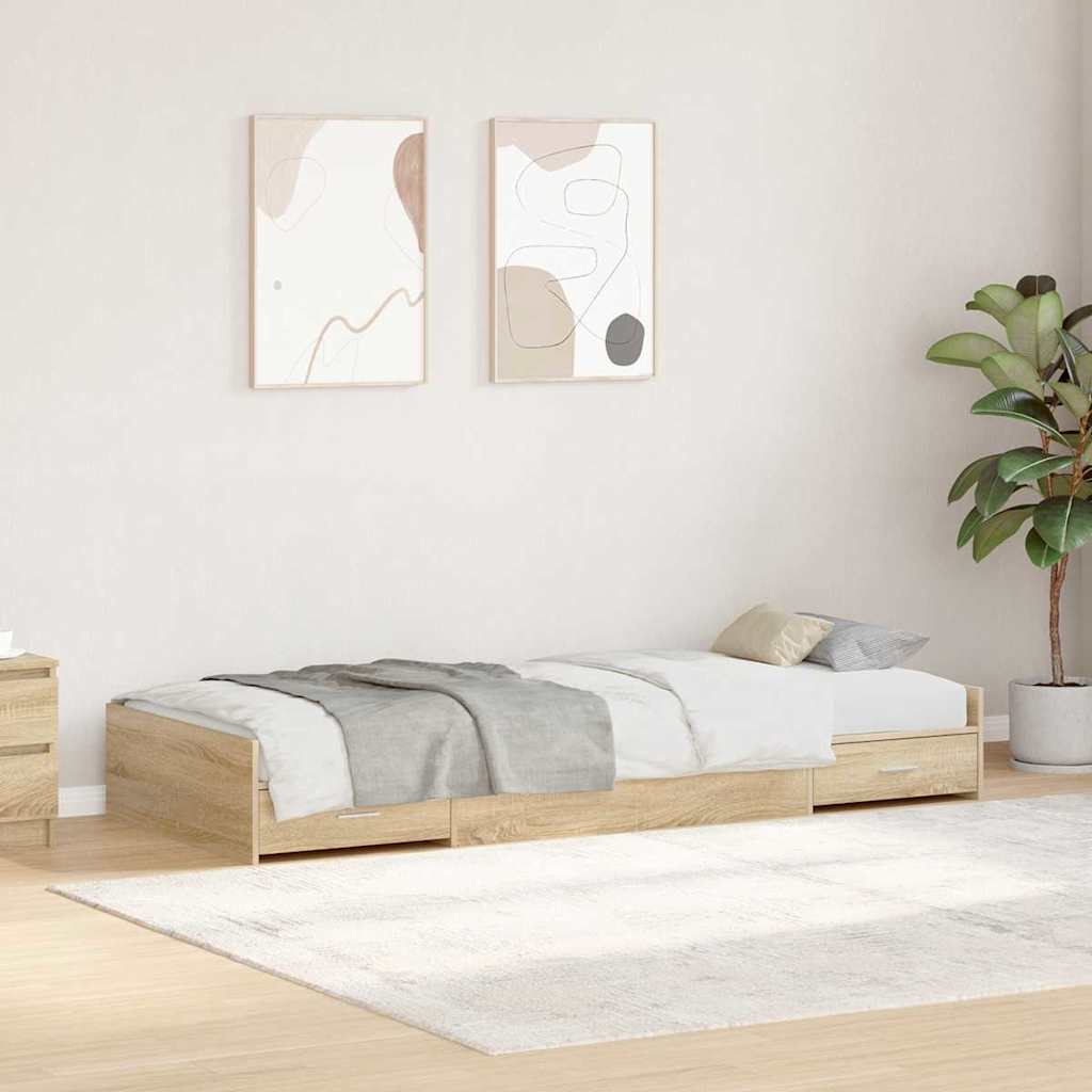 Sengestel med skuffe Sonoma eg 75 x 190 cm Konstrueret træ