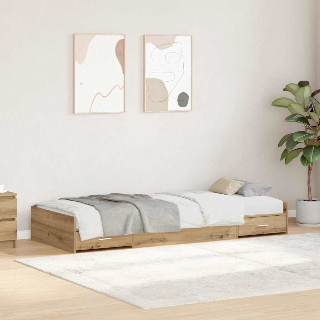 Sengestel med skuffe Artisan Egetræ 75 x 190 cm Konstrueret træ