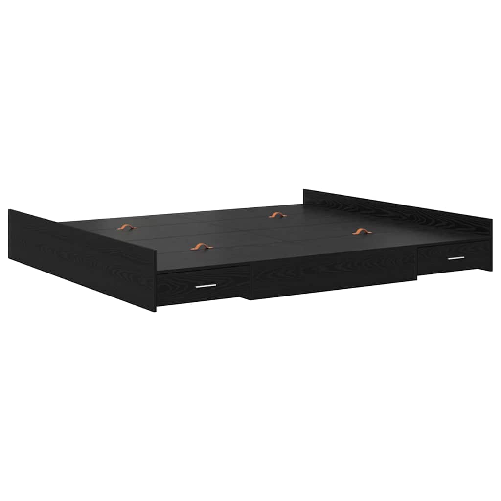 Seng med opbevaring Sort eg 200 x 200 cm Konstrueret træ