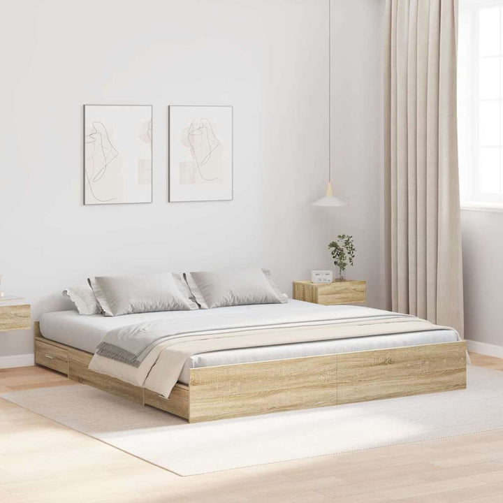 Seng med opbevaring Sonoma eg 200 x 200 cm Konstrueret træ