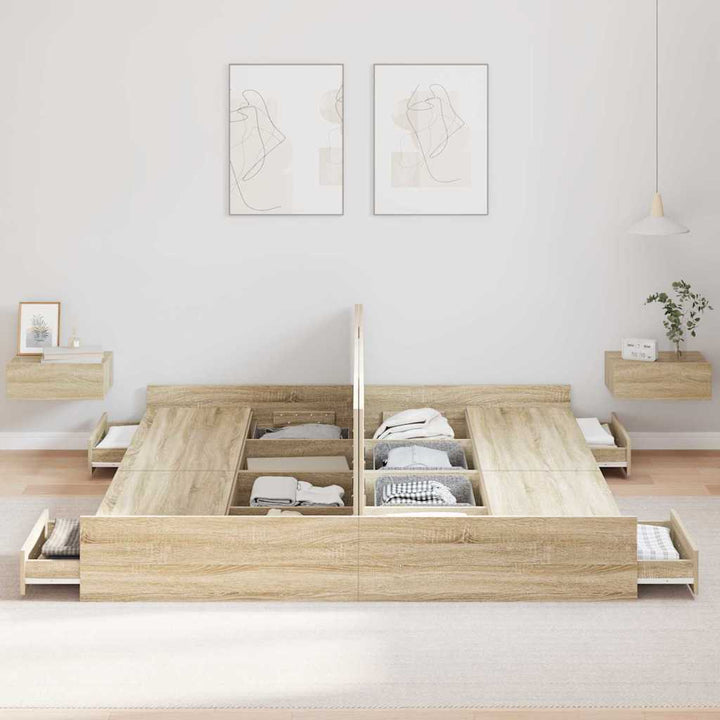 Seng med opbevaring Sonoma eg 200 x 200 cm Konstrueret træ