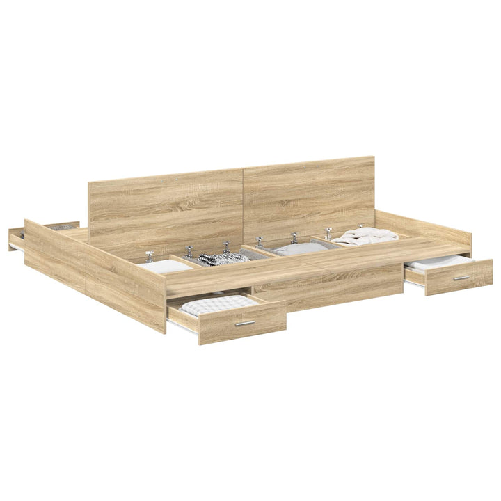 Seng med opbevaring Sonoma eg 200 x 200 cm Konstrueret træ