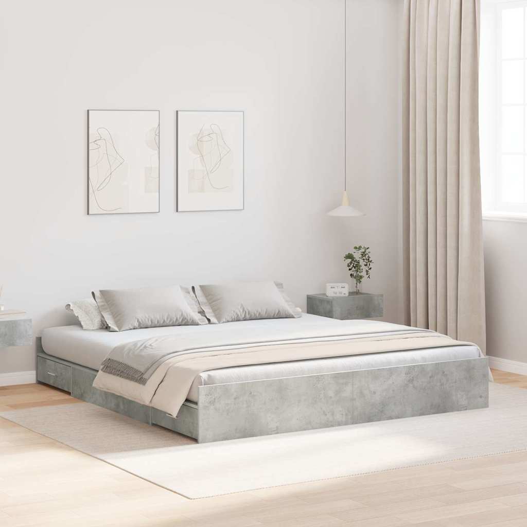 Seng med opbevaring Beton Grå 200 x 200 cm Konstrueret træ