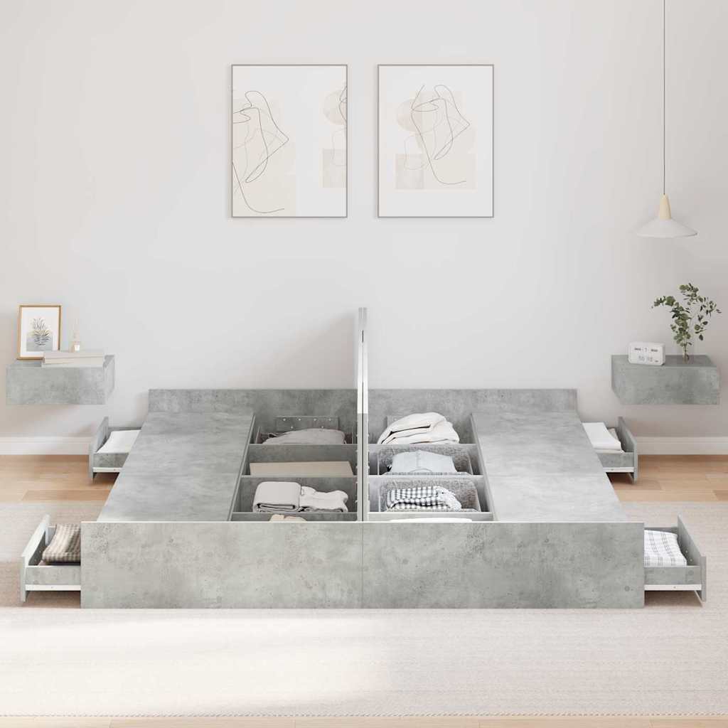 Seng med opbevaring Beton Grå 200 x 200 cm Konstrueret træ