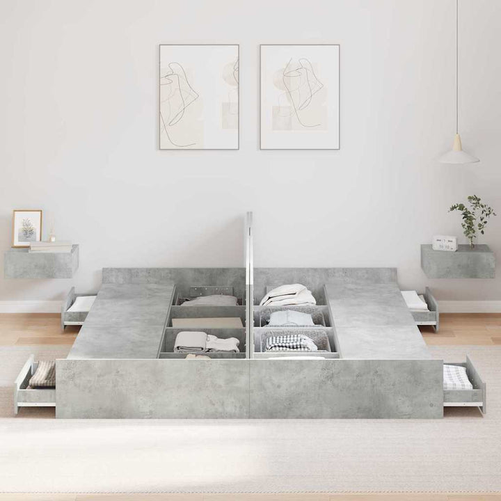 Seng med opbevaring Beton Grå 200 x 200 cm Konstrueret træ