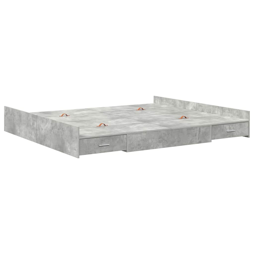 Seng med opbevaring Beton Grå 200 x 200 cm Konstrueret træ