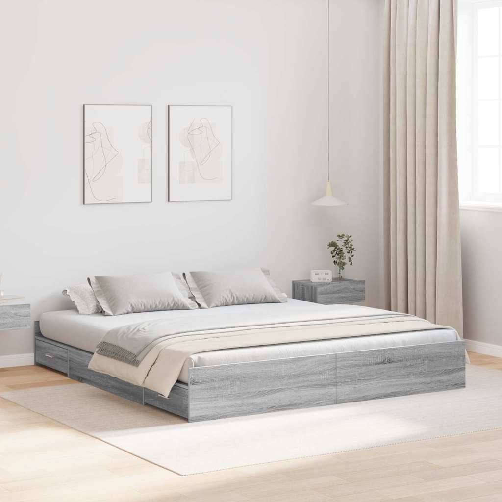 Seng med opbevaring Grå Sonoma 200 x 200 cm Konstrueret træ
