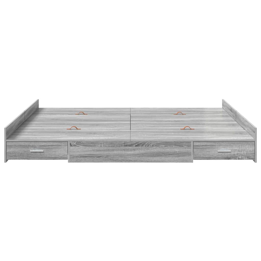 Seng med opbevaring Grå Sonoma 200 x 200 cm Konstrueret træ