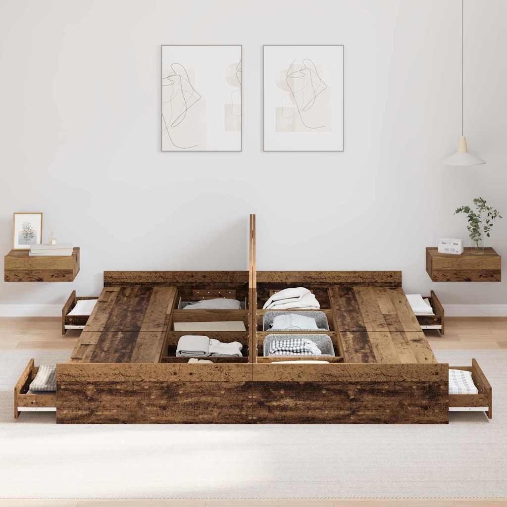 Seng med opbevaring Gammelt træ 200 x 200 cm Konstrueret træ