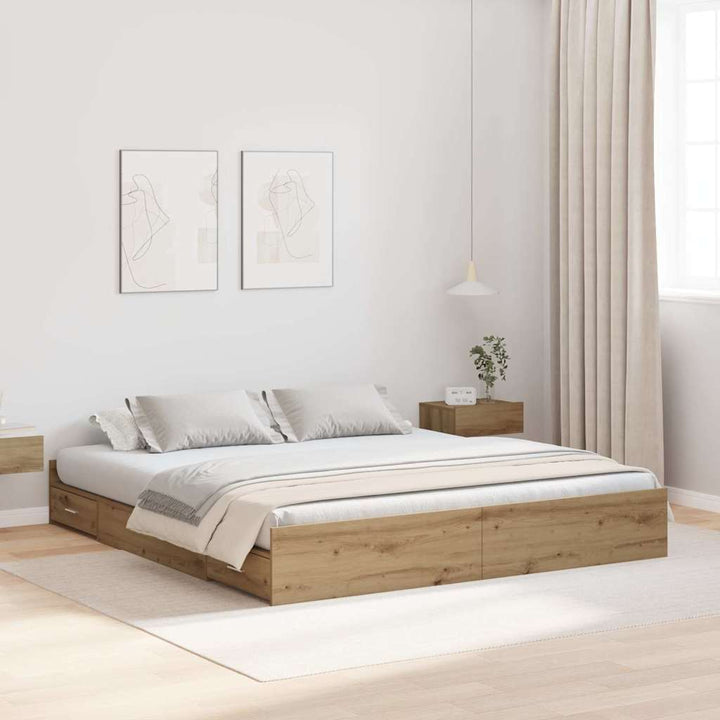 Seng med opbevaring Artisan Egetræ 200 x 200 cm Konstrueret træ