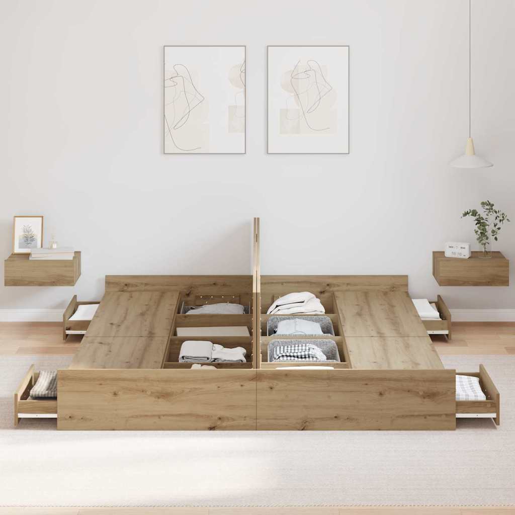 Seng med opbevaring Artisan Egetræ 200 x 200 cm Konstrueret træ
