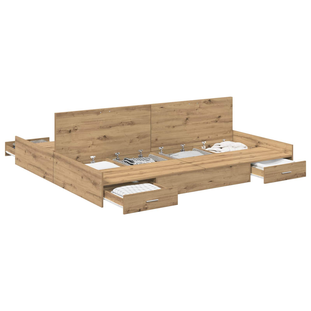Seng med opbevaring Artisan Egetræ 200 x 200 cm Konstrueret træ