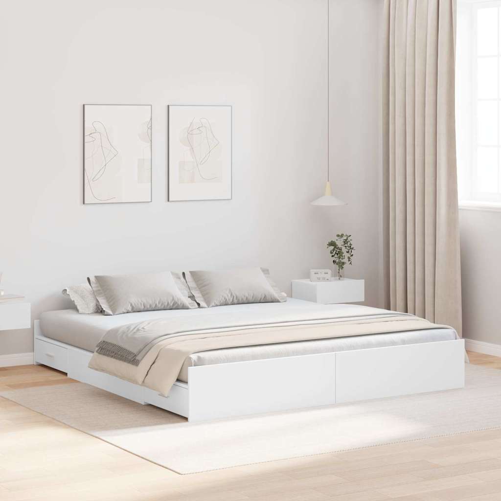 Seng med opbevaring med dør Hvid 180 x 200 cm Konstrueret træ