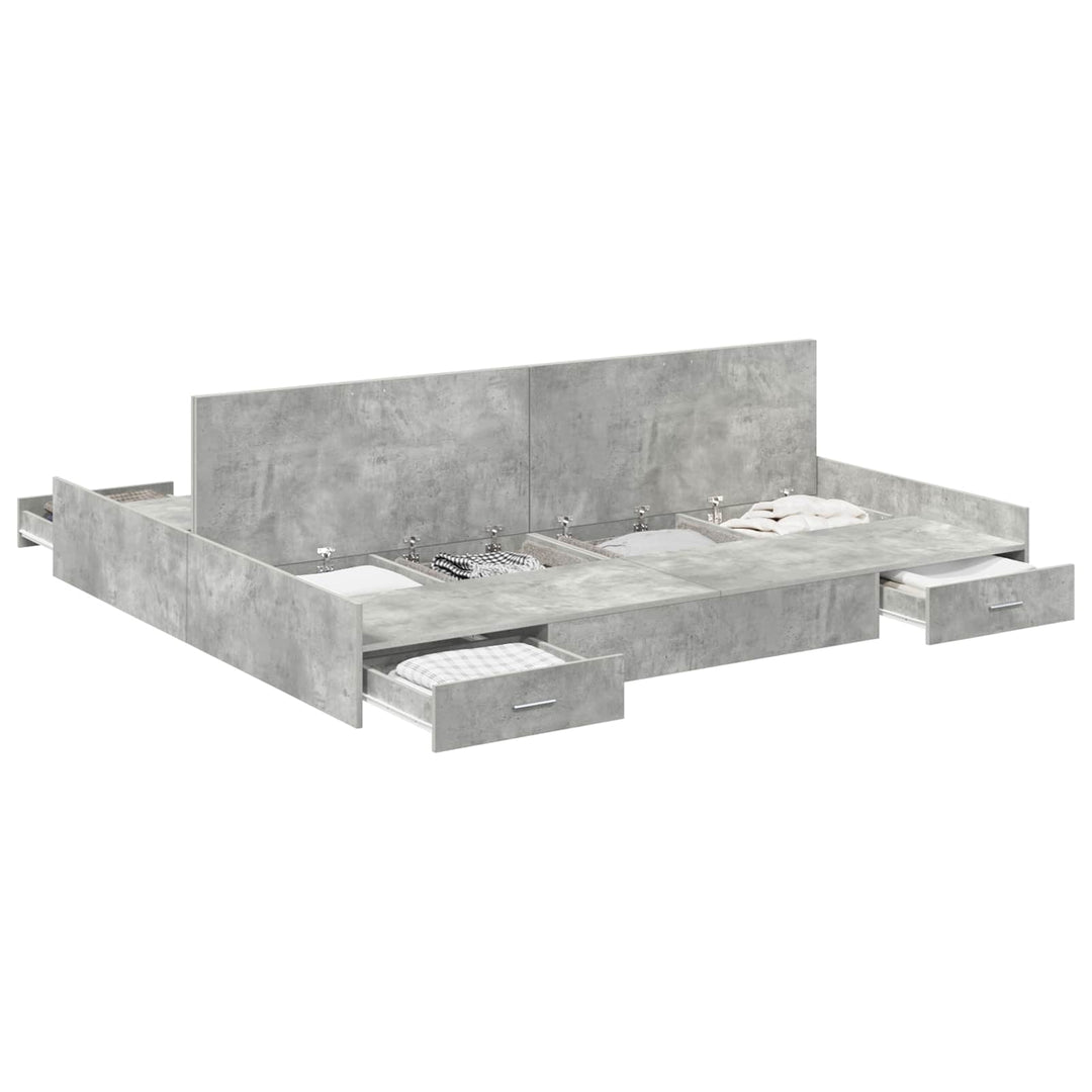 Seng med opbevaring Beton Grå 180 x 200 cm Konstrueret træ