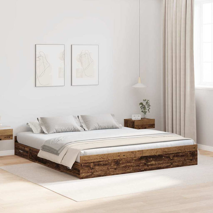 Seng med opbevaring Gammelt træ 180 x 200 cm Konstrueret træ