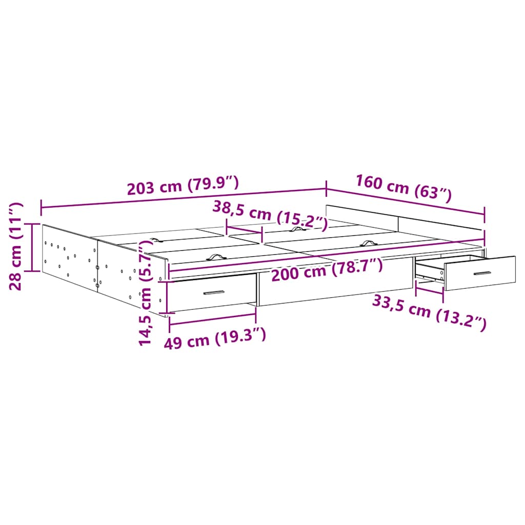Seng med opbevaring Beton Grå 160 x 200 cm Konstrueret træ