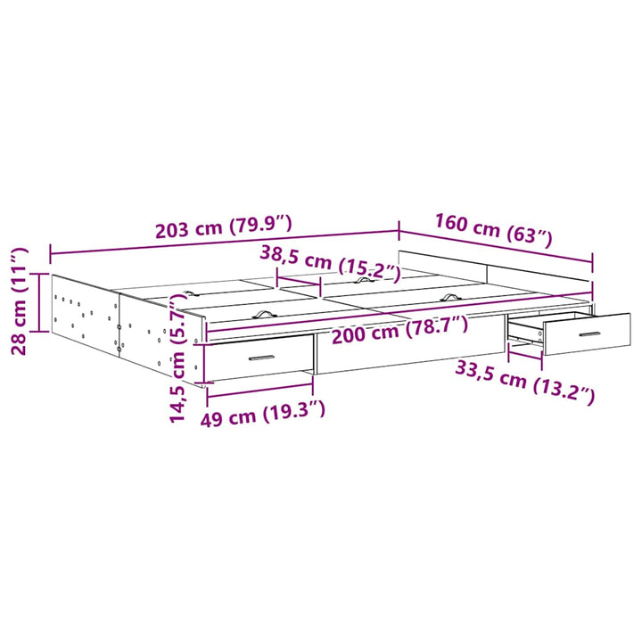 Seng med opbevaring Beton Grå 160 x 200 cm Konstrueret træ