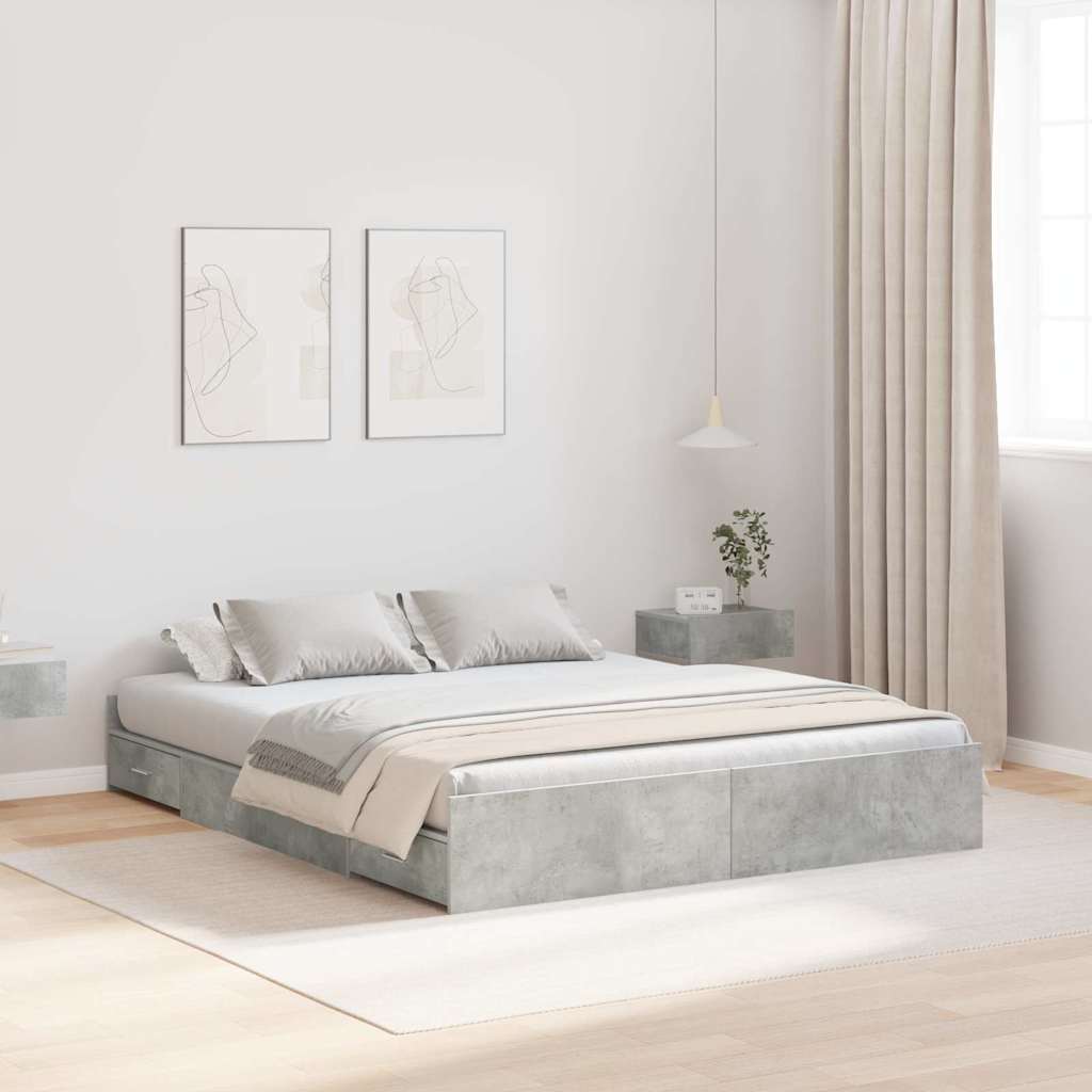 Seng med opbevaring Beton Grå 150 x 200 cm Konstrueret træ