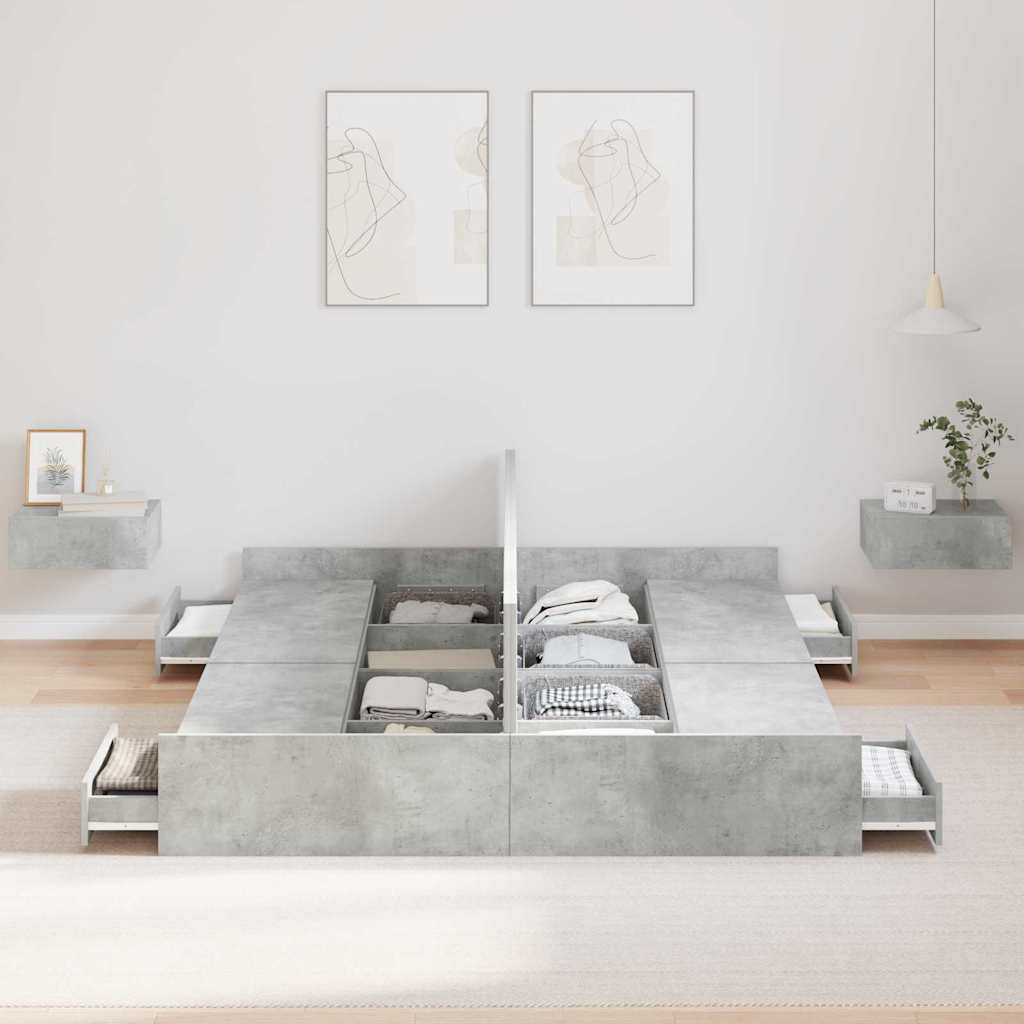 Seng med opbevaring Beton Grå 150 x 200 cm Konstrueret træ