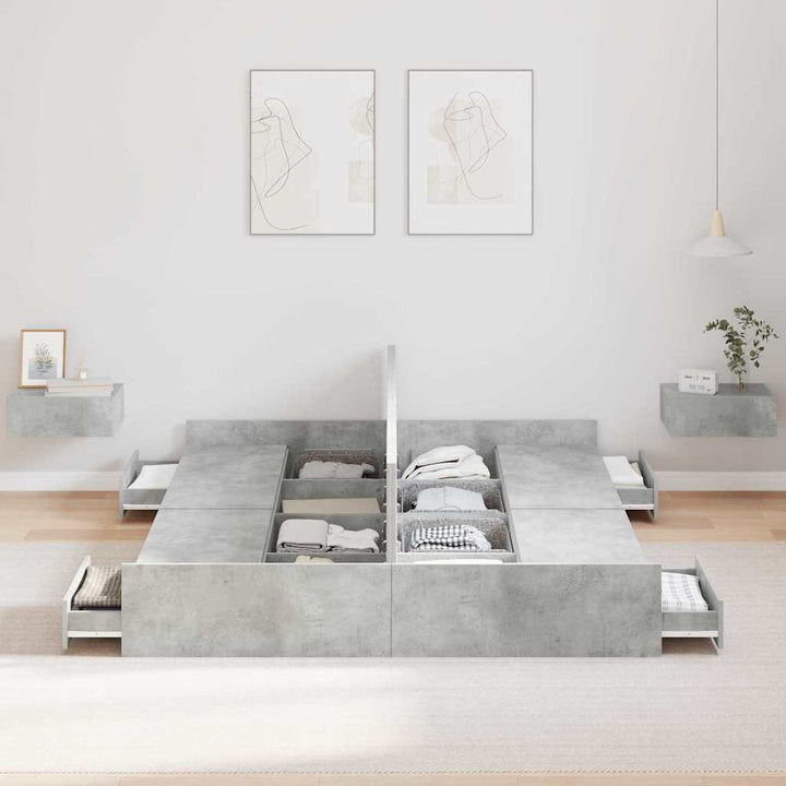 Seng med opbevaring Beton Grå 150 x 200 cm Konstrueret træ