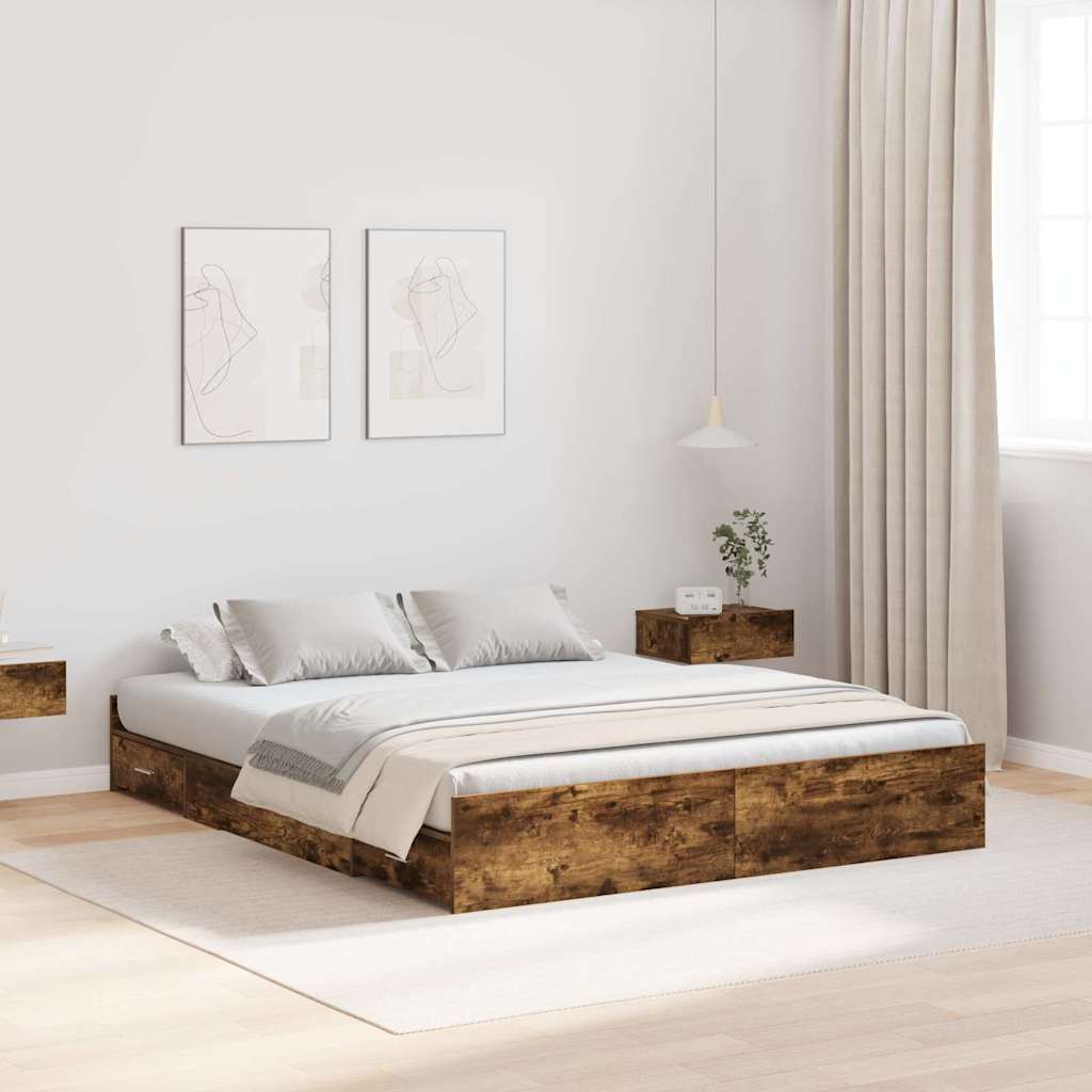 Seng med opbevaring Røget eg 150 x 200 cm Konstrueret træ