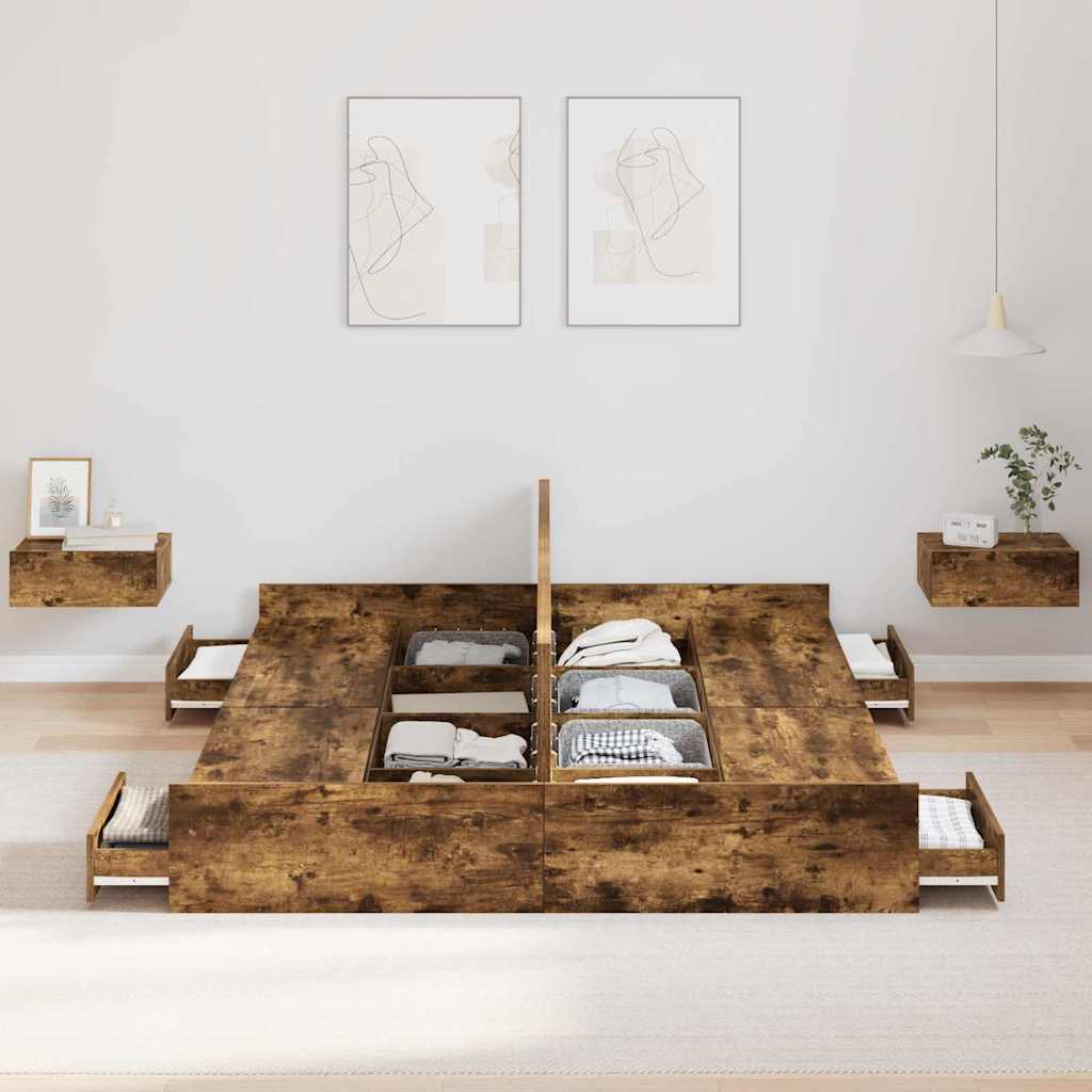 Seng med opbevaring Røget eg 150 x 200 cm Konstrueret træ