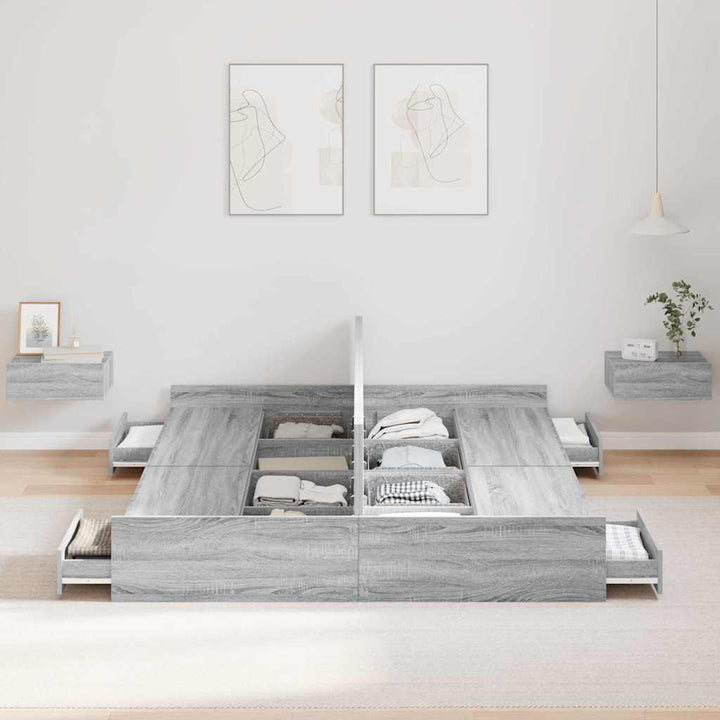 Seng med opbevaring Grå Sonoma 150 x 200 cm Konstrueret træ