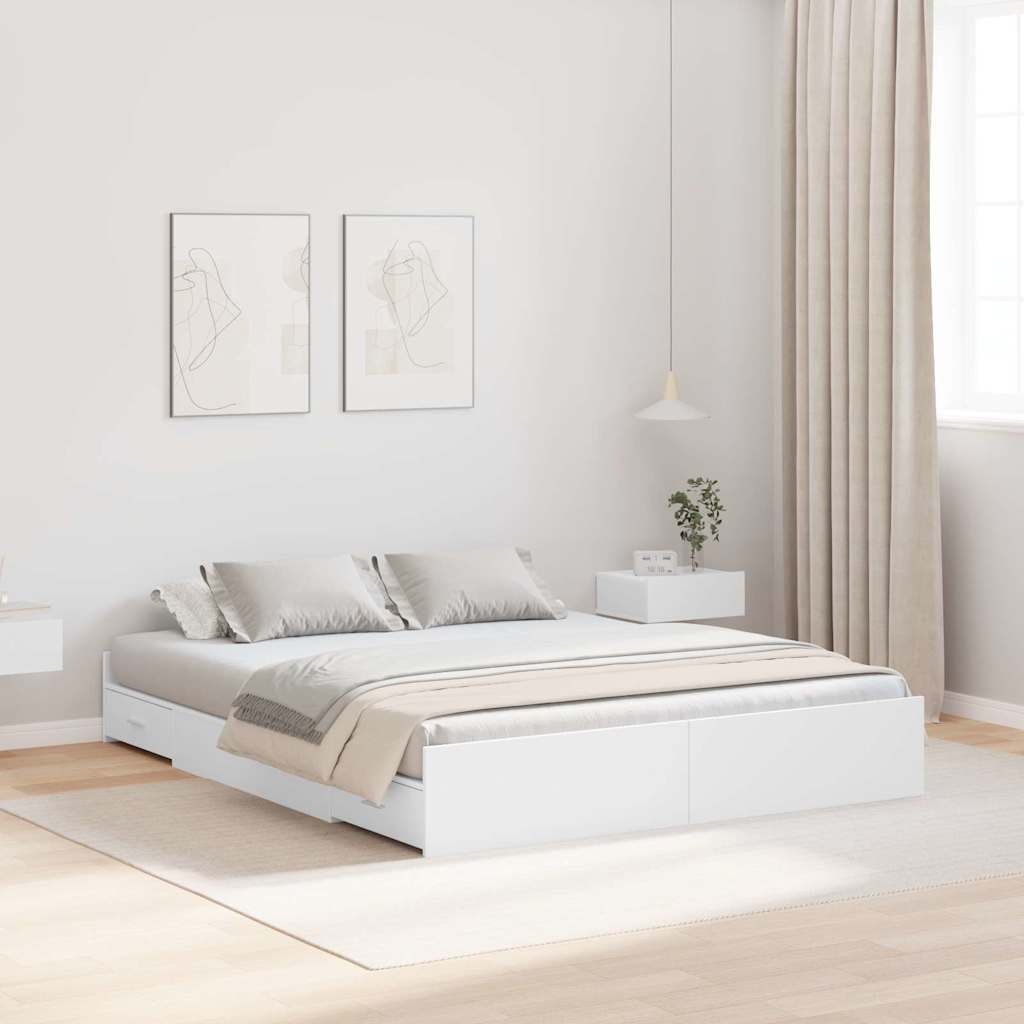 Seng med opbevaring med dør Hvid 140 x 200 cm Konstrueret træ