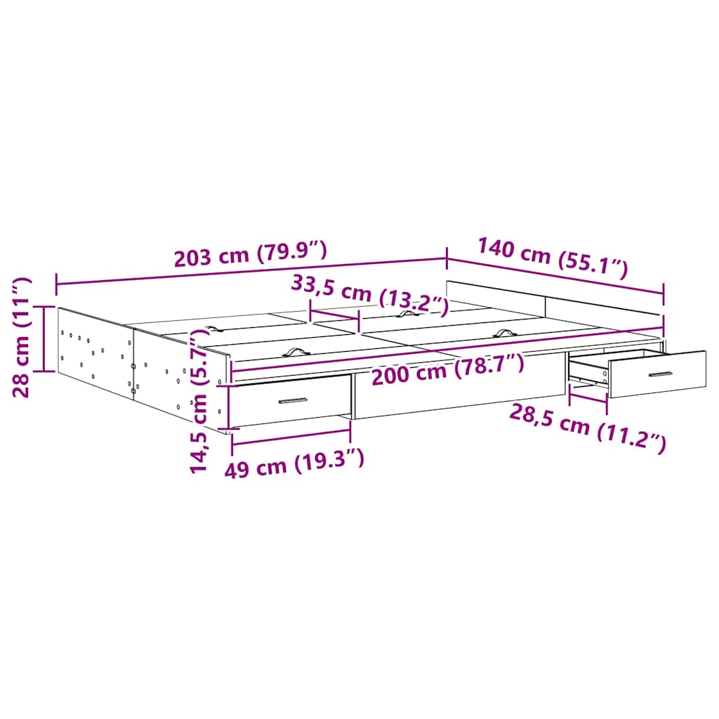 Seng med opbevaring med dør Hvid 140 x 200 cm Konstrueret træ
