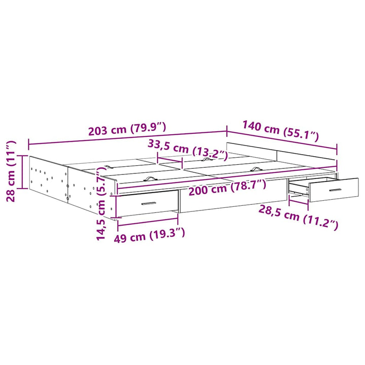 Seng med opbevaring med dør Hvid 140 x 200 cm Konstrueret træ