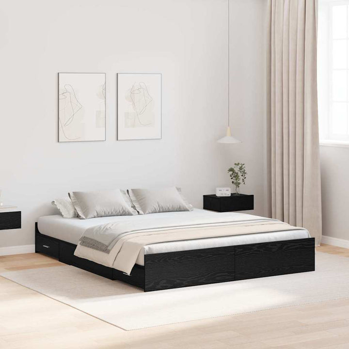 Seng med opbevaring Sort eg 140 x 200 cm Konstrueret træ