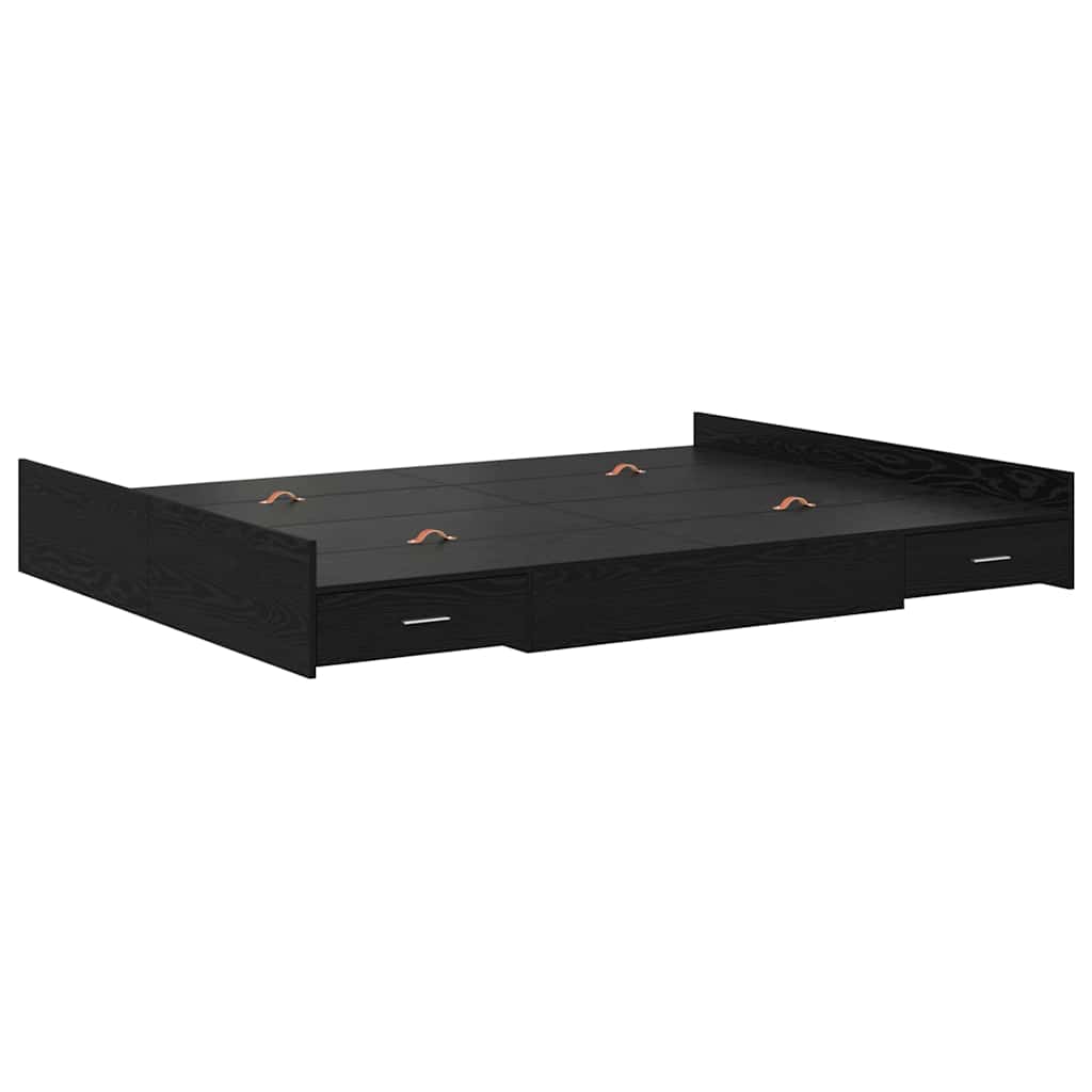 Seng med opbevaring Sort eg 140 x 200 cm Konstrueret træ