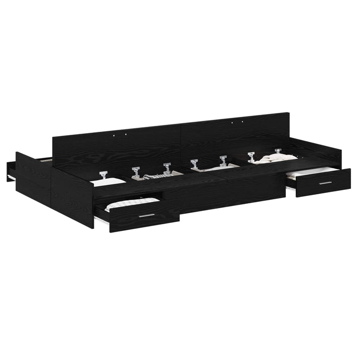 Seng med opbevaring Sort eg 120 x 200 cm Konstrueret træ