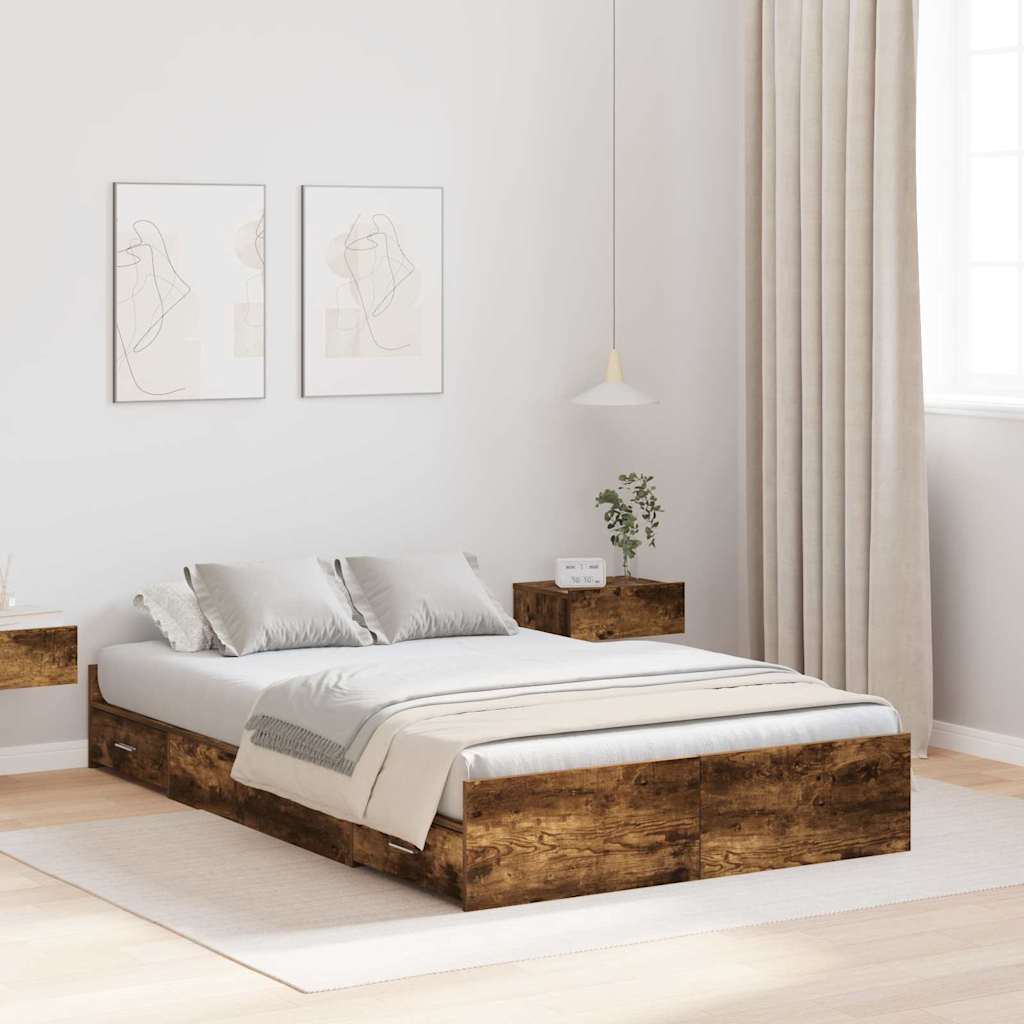 Seng med opbevaring Røget eg 120 x 200 cm Konstrueret træ