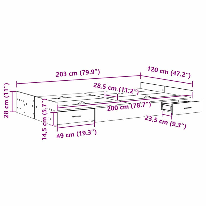 Seng med opbevaring Røget eg 120 x 200 cm Konstrueret træ