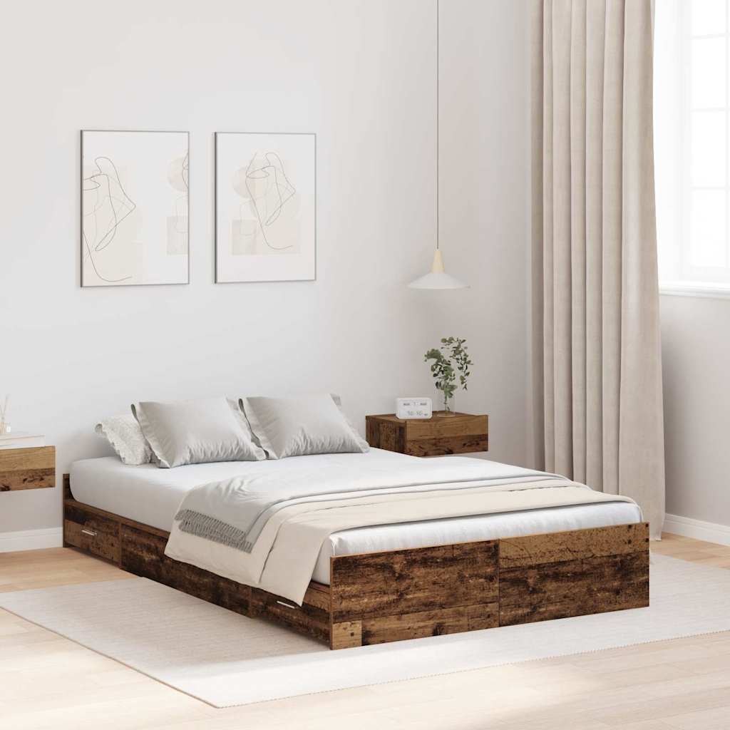Seng med opbevaring Gammelt træ 120 x 200 cm Konstrueret træ