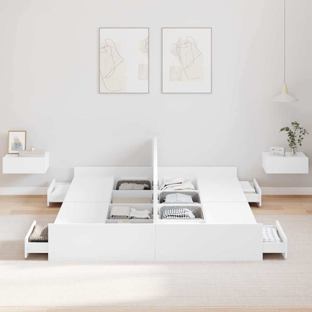 Seng med opbevaring med dør Hvid 140 x 190 cm Konstrueret træ