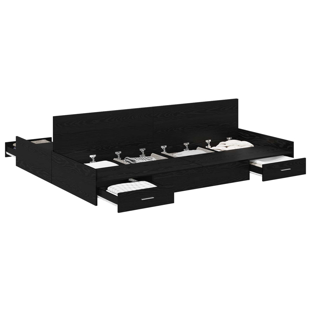 Seng med opbevaring Sort eg 140 x 190 cm Konstrueret træ